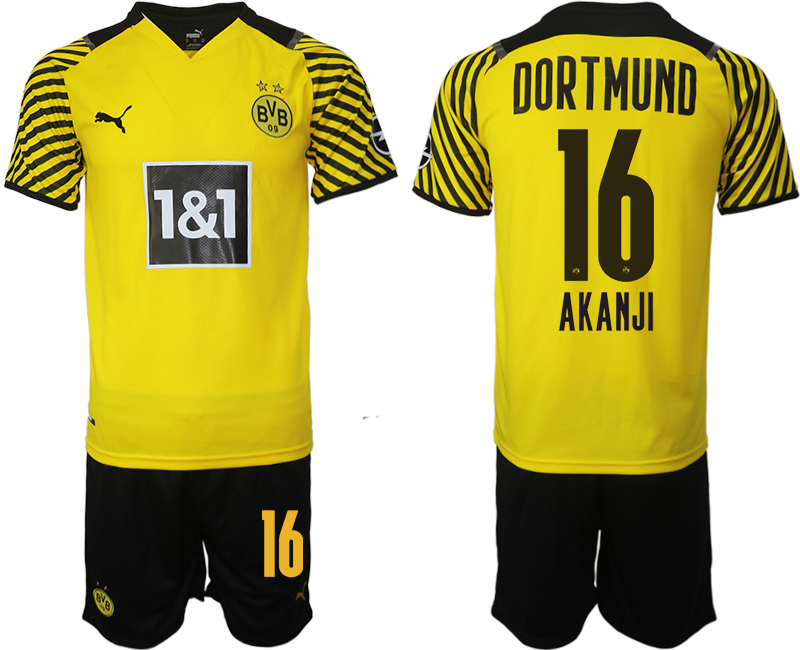 Men 2021-2022 Club Borussia Dortmund home #16 yellow Soccer Jersey